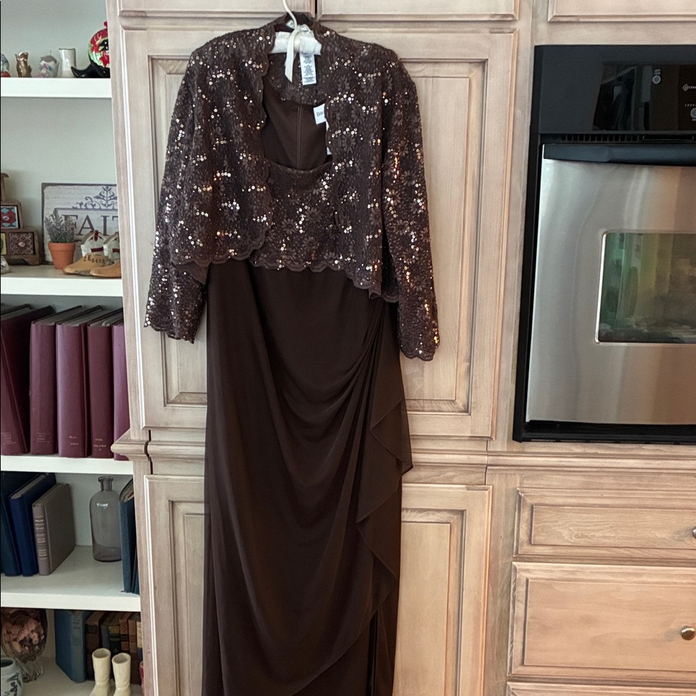 David's Bridal Brown Sequin Sleeveless Dress & jacket evening Mother of bride